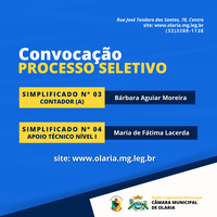 Convocação das Seleções Públicas Simplificadas  n° 03/2021 e nº 04/2021