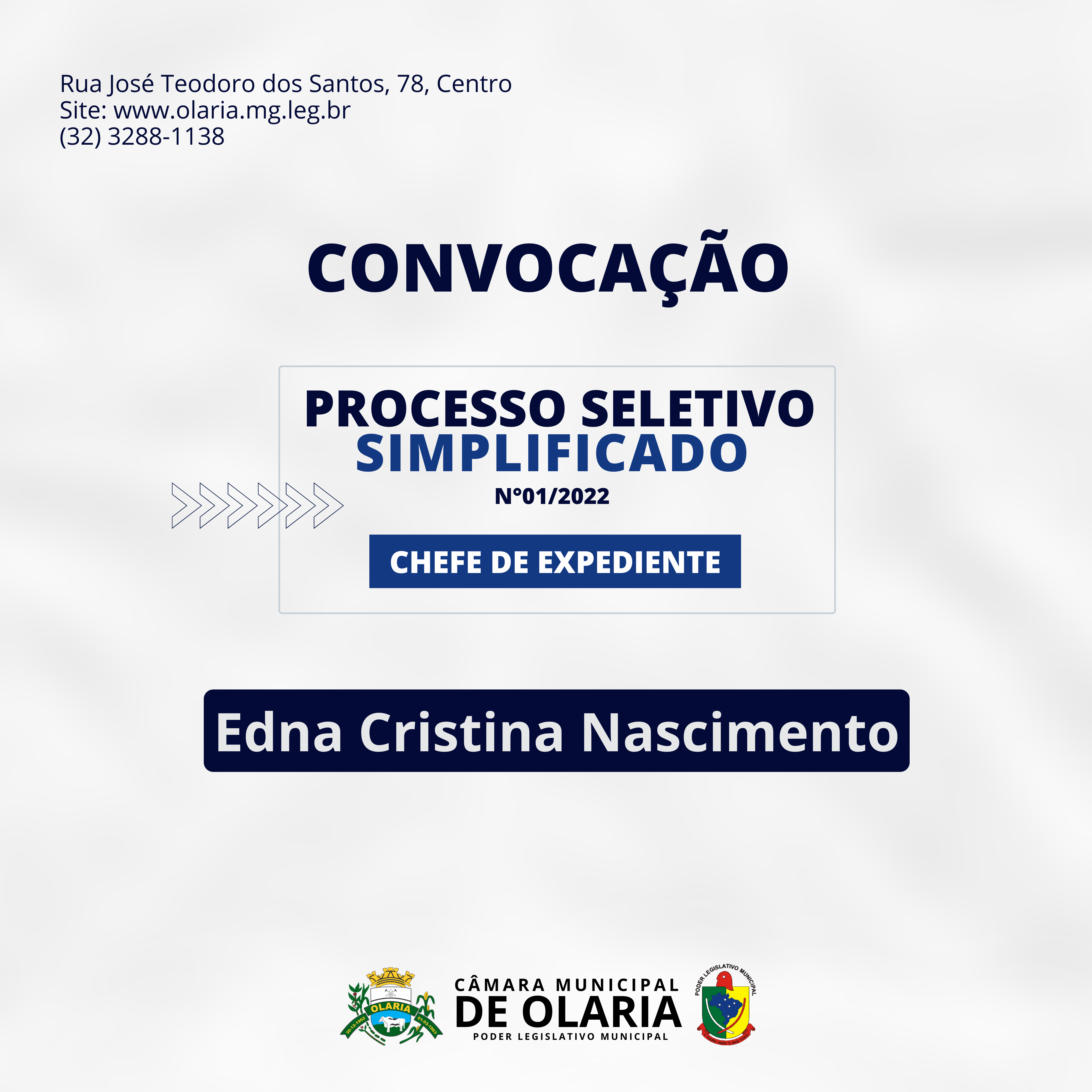 CONVOCAÇÃO DO PROCESSO SELETIVO 01/2022
