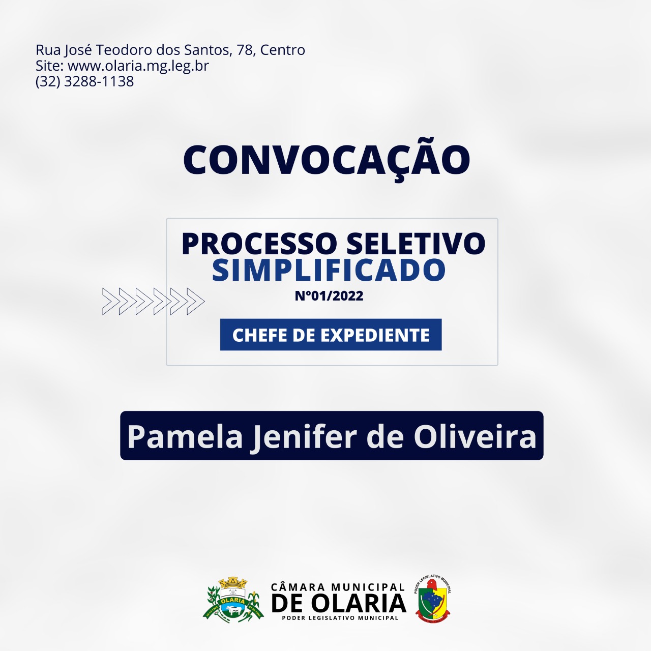 CONVOCAÇÃO PROCESSO SELETIVO 01/2022