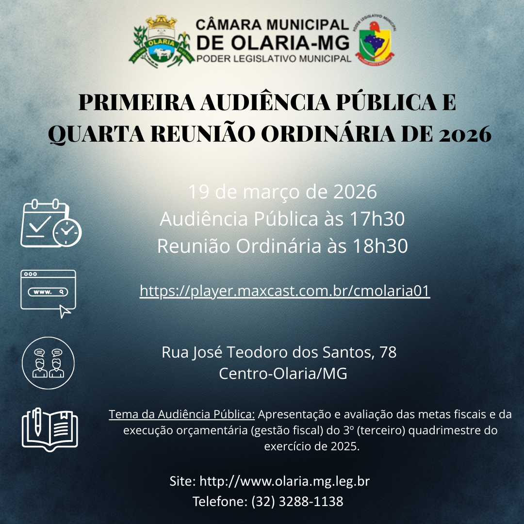 1ª Audiência Pública e 4ª Reunião Ordinária de 2026-ALTERAÇÃO DE HORÁRIO