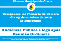 A Câmara Municipal convoca População para Audiência Pública e logo após Reunião Ordinária.