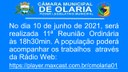 No dia 10 de junho de 2021 será  realizada a 11ª Reunião Ordinária