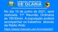 No dia 10 de junho de 2021 será  realizada a 11ª Reunião Ordinária